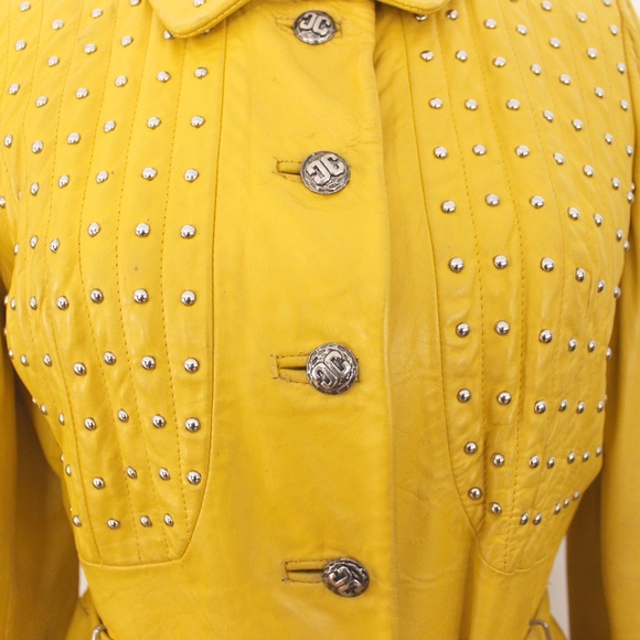 1960s vintage  manteau cuir jaune clouté yellow leather studded  jacket coat - Picture 8 of 16